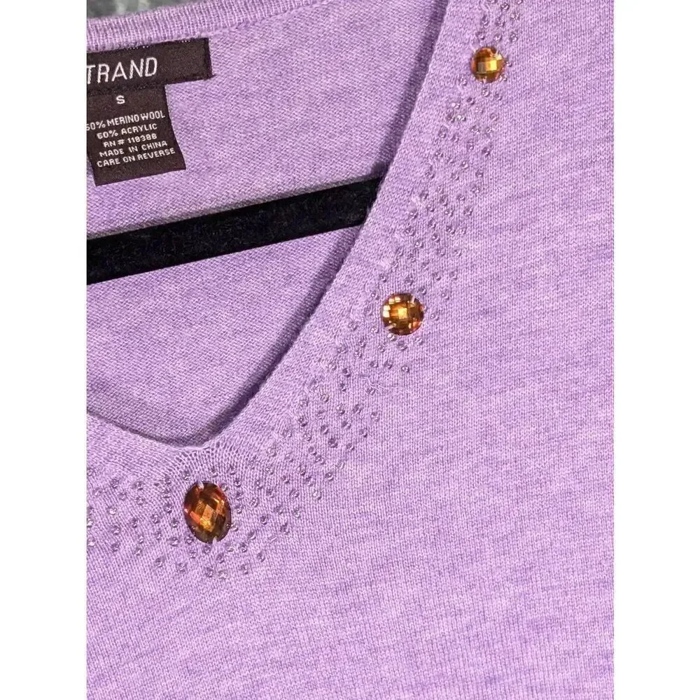 Strand V-Neck Purple/Pink Long Sleeve Sweater Women's Small